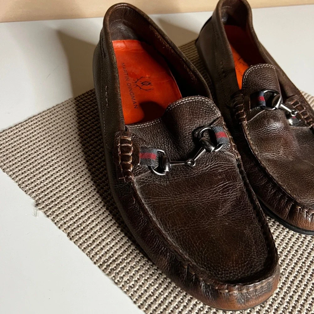 Martin Dingman Bill Brown Leather Horsebit Driving Loafers Mens 10 M Brazil